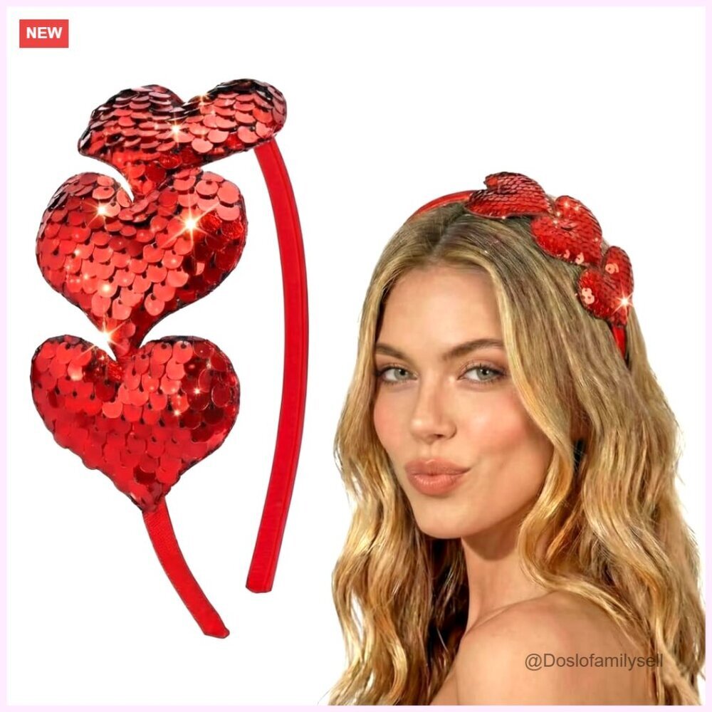 Glitter Sequin Heart Headband Elastic Party Accessory Chic Festive Y2K